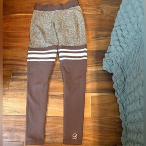 Bombshell Sportswear Colorblock Leggings Brown Gray Stripe Gym Size S (1069)